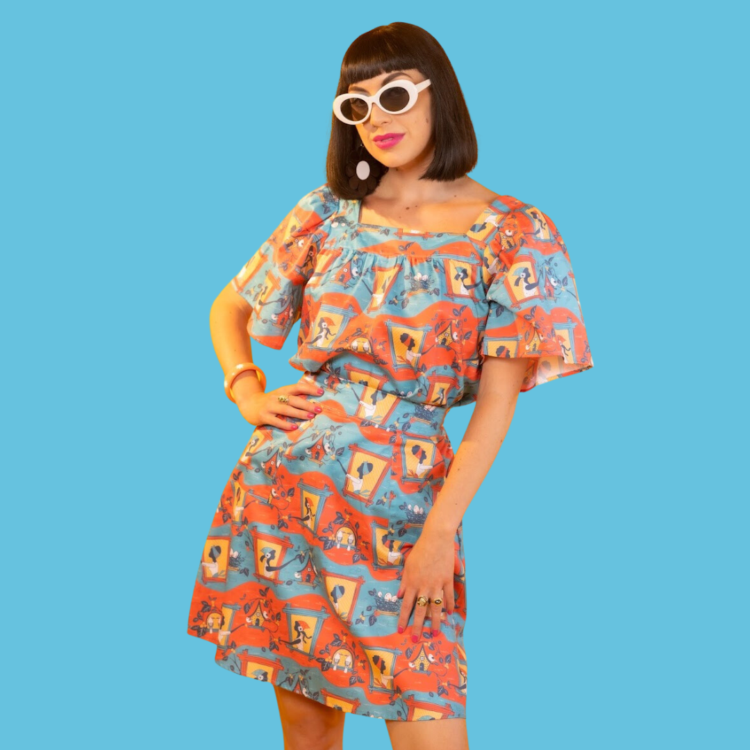Brownstone Betties A - Line Skirt in Red and Blue Knee length skirt La Vie Bien Brownstone Betties A - Line Skirt in Red and Blue