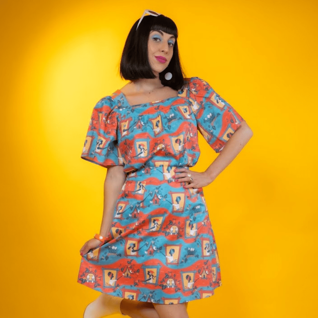 Brownstone Betties A - Line Skirt in Red and Blue Knee length skirt La Vie Bien Brownstone Betties A - Line Skirt in Red and Blue
