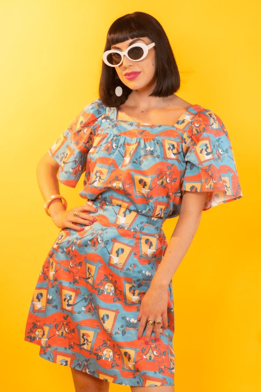 Brownstone Betties A - Line Skirt in Red and Blue Knee length skirt La Vie Bien Brownstone Betties A - Line Skirt in Red and Blue