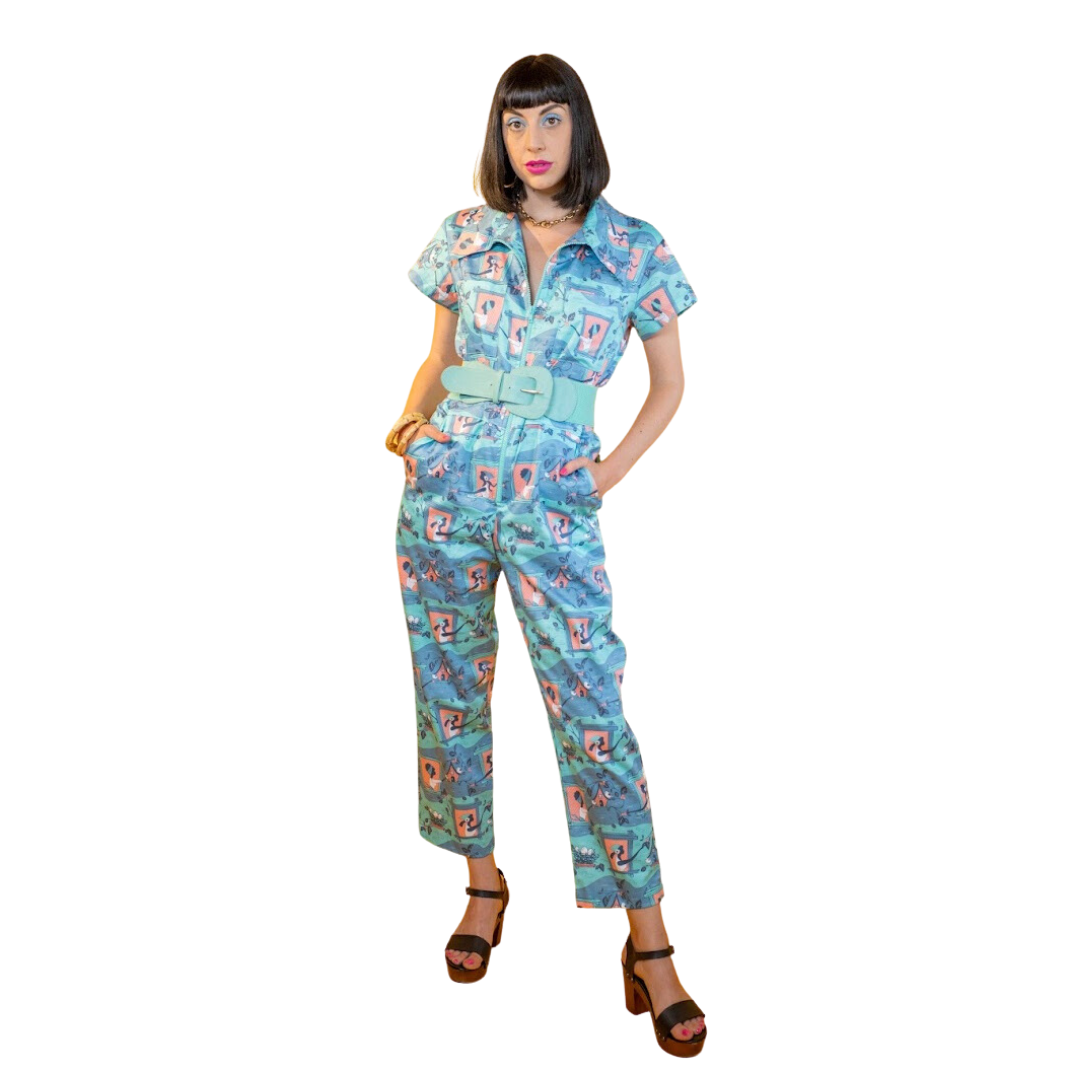 Brownstone Betties Jumpsuit in Aqua & Peach Jumpsuit La Vie Bien Brownstone Betties Jumpsuit in Aqua & Peach
