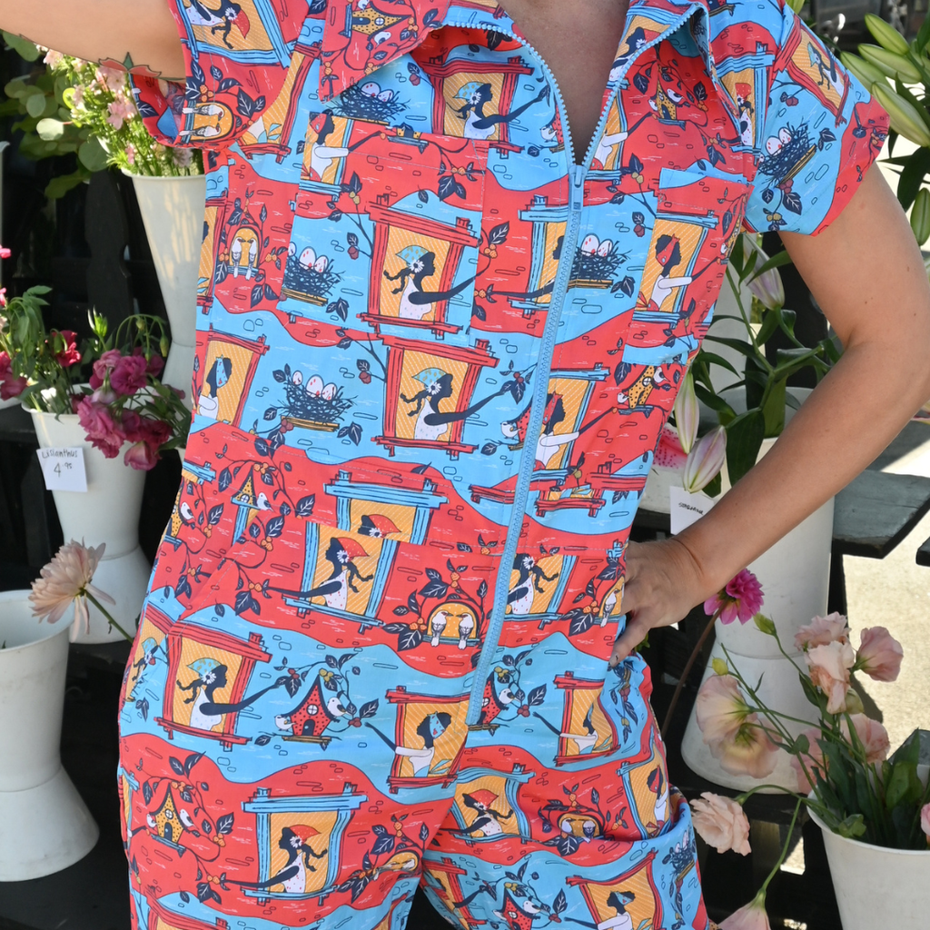 Brownstone Betties Jumpsuit in Red & Blue Jumpsuit La Vie Bien Brownstone Betties Jumpsuit in Red & Blue