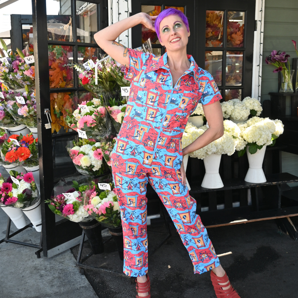 Brownstone Betties Jumpsuit in Red & Blue Jumpsuit La Vie Bien Brownstone Betties Jumpsuit in Red & Blue