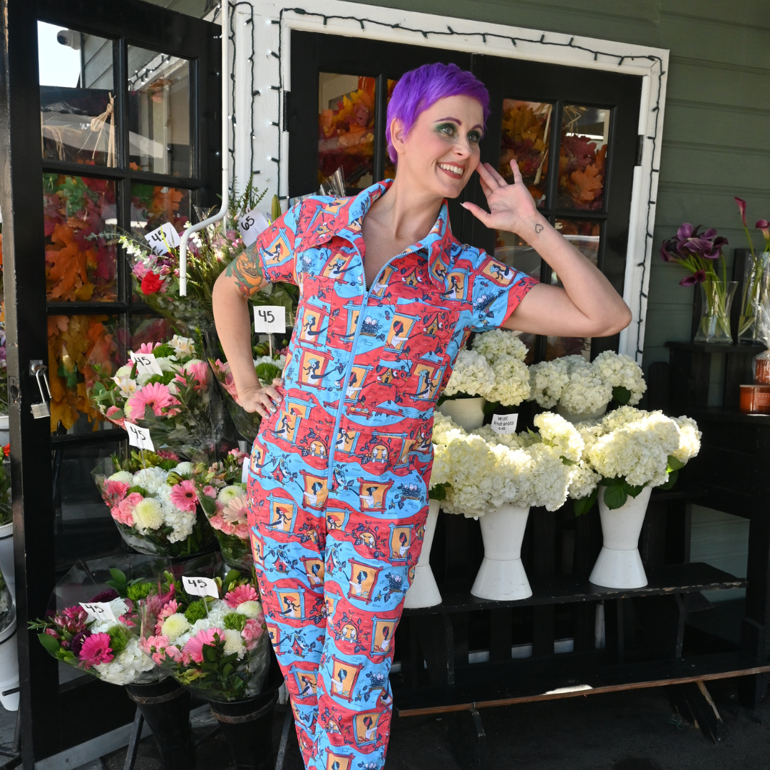 Brownstone Betties Jumpsuit in Red & Blue Jumpsuit La Vie Bien Brownstone Betties Jumpsuit in Red & Blue