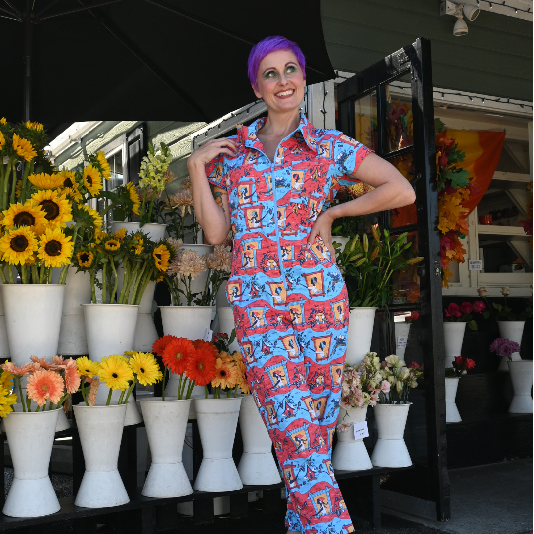 Brownstone Betties Jumpsuit in Red & Blue Jumpsuit La Vie Bien Brownstone Betties Jumpsuit in Red & Blue