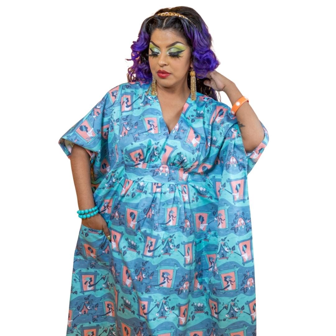 Brownstone Betties Midi Caftan in Peach & Aqua Caftan La Vie Bien Brownstone Betties Midi Caftan in Peach & Aqua