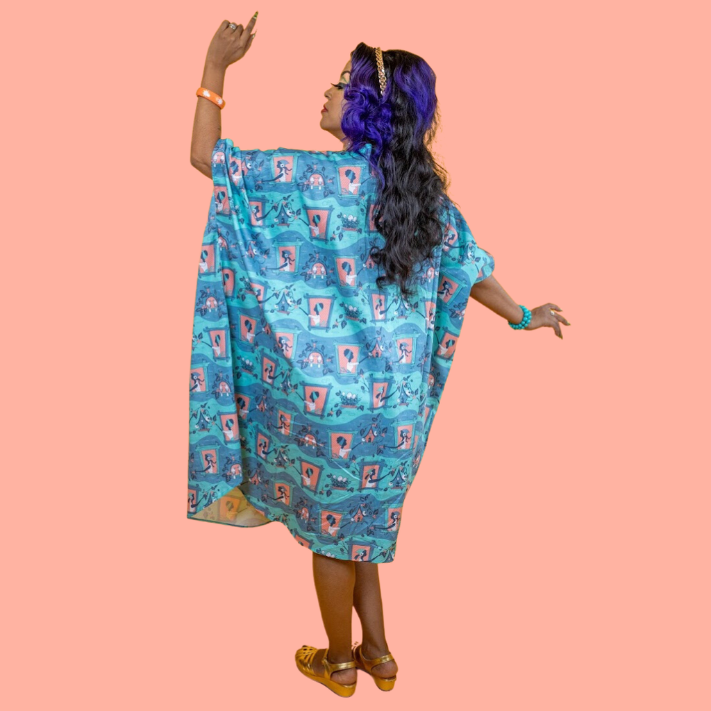 Brownstone Betties Midi Caftan in Peach & Aqua Caftan La Vie Bien Brownstone Betties Midi Caftan in Peach & Aqua