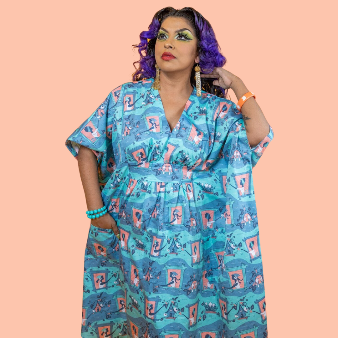 Brownstone Betties Midi Caftan in Peach & Aqua Caftan La Vie Bien Brownstone Betties Midi Caftan in Peach & Aqua
