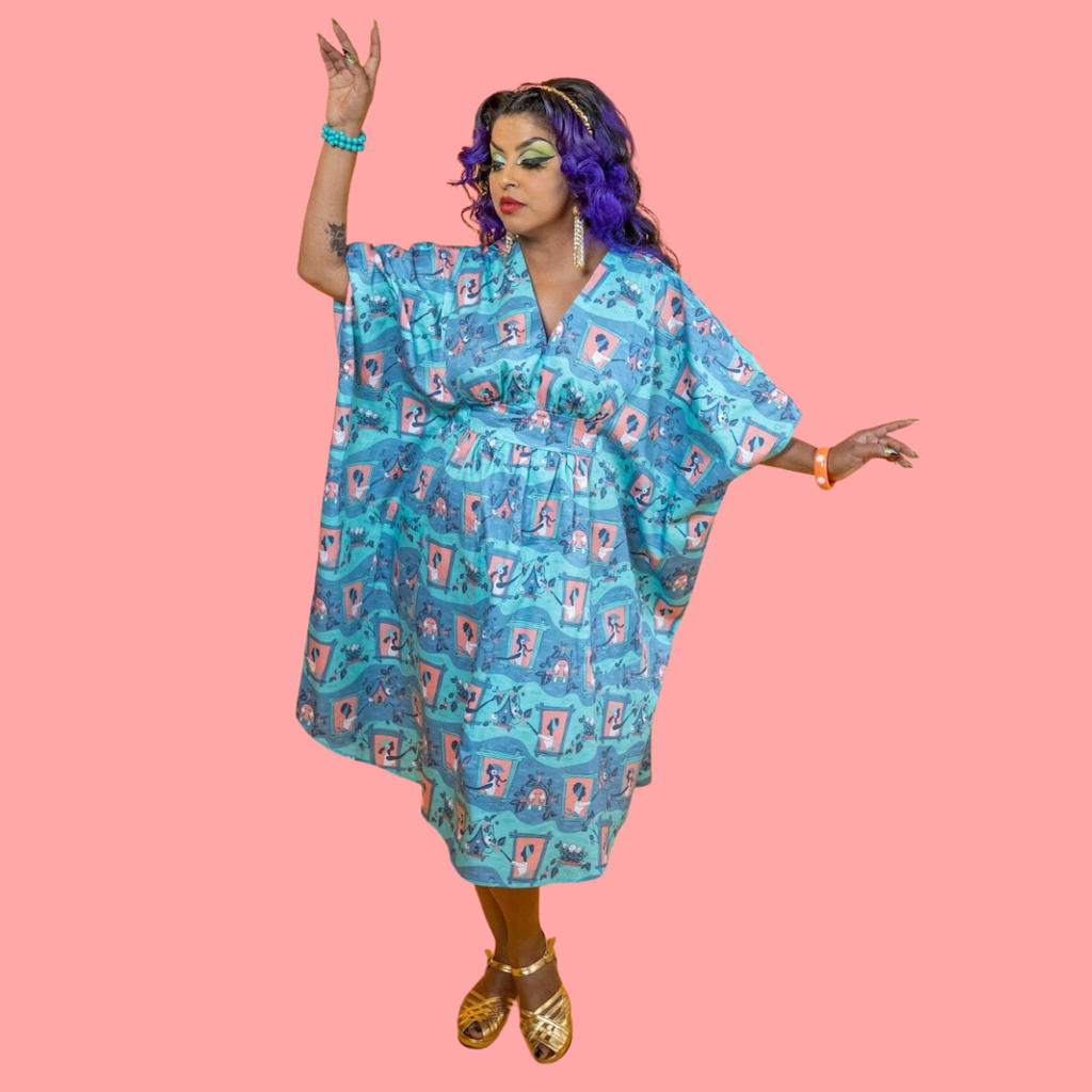 Brownstone Betties Midi Caftan in Peach & Aqua Caftan La Vie Bien Brownstone Betties Midi Caftan in Peach & Aqua