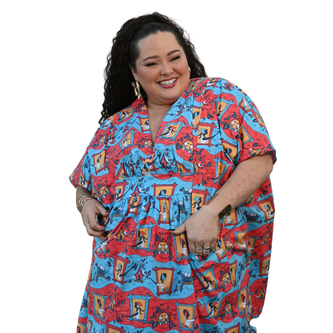Brownstone Betties Midi Caftan in Red & Blue Caftan La Vie Bien Brownstone Betties Midi Caftan in Red & Blue