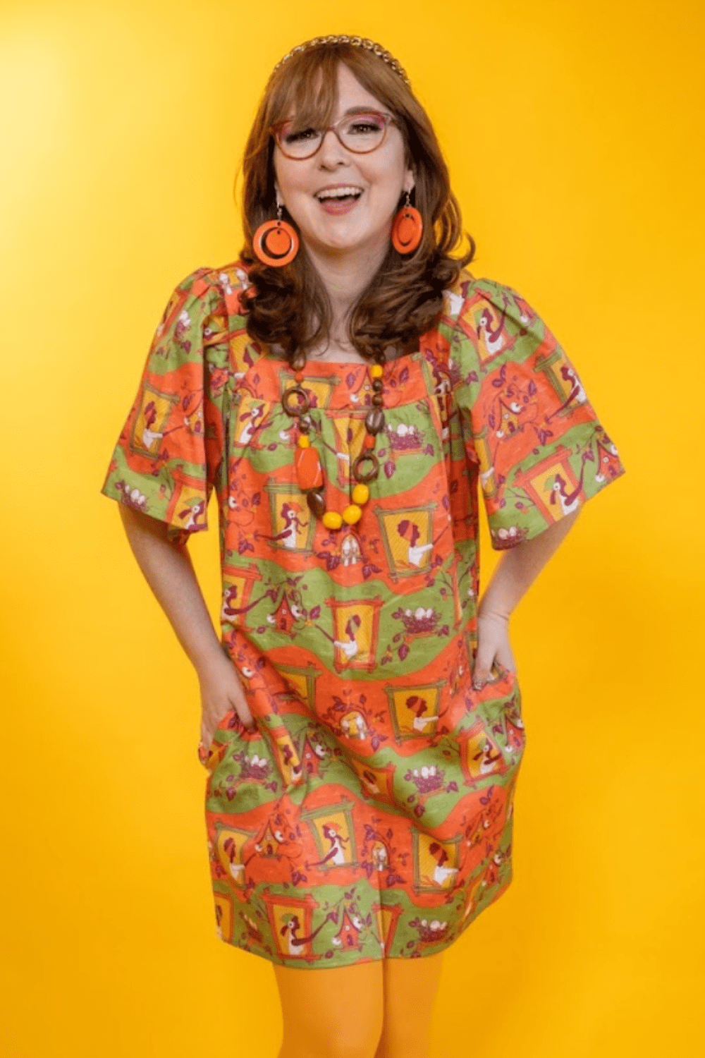 Brownstone Betties Square Neck Dress in Pumpkin & Olive Shirt La Vie Bien Brownstone Betties Square Neck Dress in Pumpkin & Olive