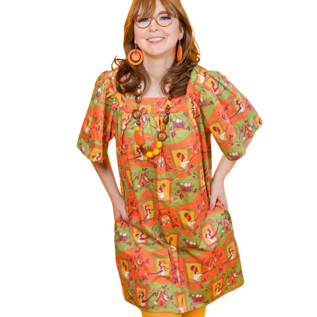 Brownstone Betties Square Neck Dress in Pumpkin & Olive Shirt La Vie Bien Brownstone Betties Square Neck Dress in Pumpkin & Olive