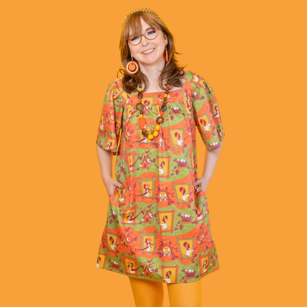 Brownstone Betties Square Neck Dress in Pumpkin & Olive Shirt La Vie Bien Brownstone Betties Square Neck Dress in Pumpkin & Olive