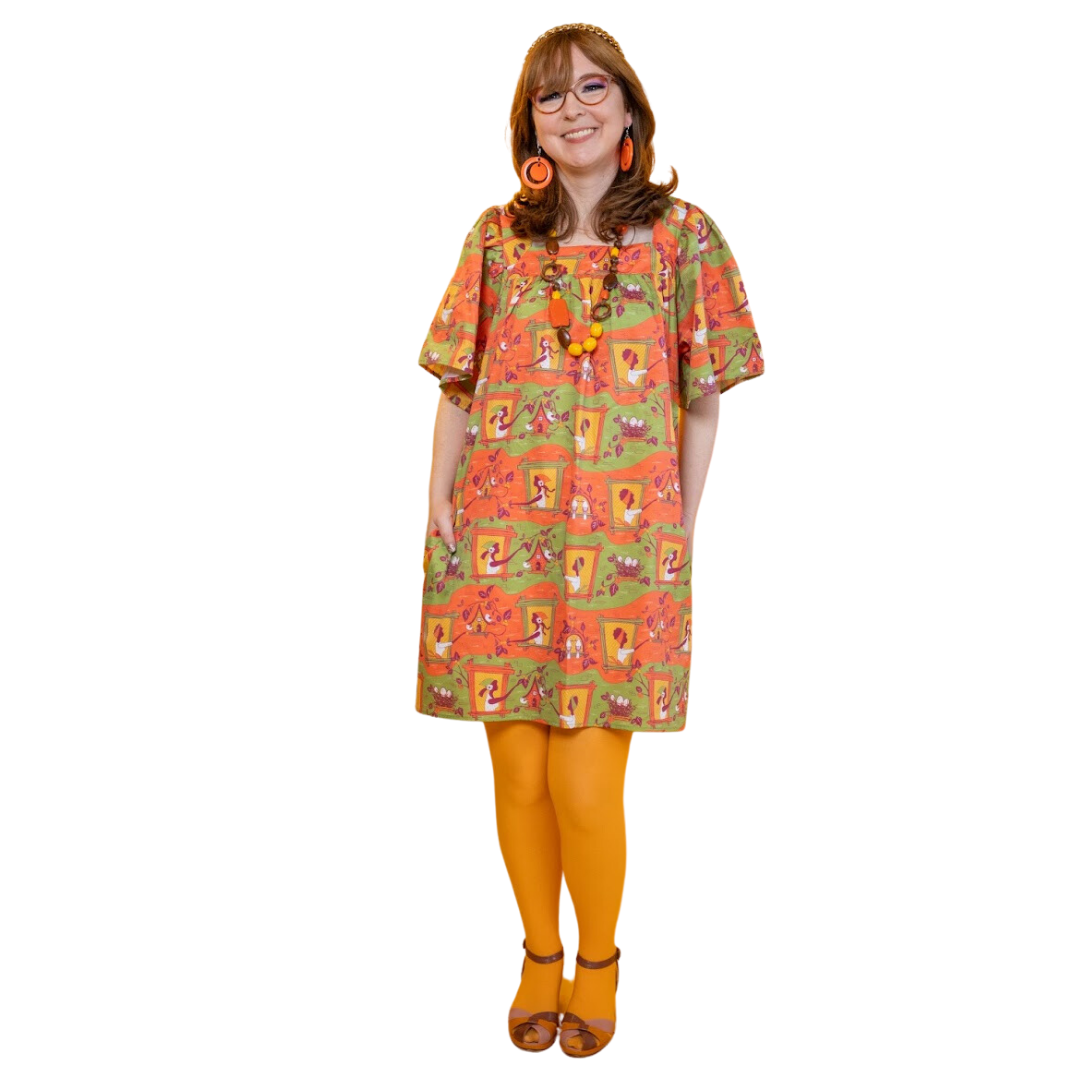 Brownstone Betties Square Neck Dress in Pumpkin & Olive Shirt La Vie Bien Brownstone Betties Square Neck Dress in Pumpkin & Olive