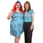Brownstone Betties Tulip Sleeve Tee in Aqua & Peach Allover print tee La Vie Bien Brownstone Betties Tulip Sleeve Tee in Aqua & Peach