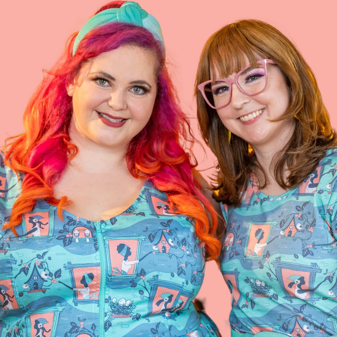 Brownstone Betties Tulip Sleeve Tee in Aqua & Peach Allover print tee La Vie Bien Brownstone Betties Tulip Sleeve Tee in Aqua & Peach