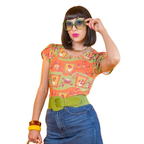 Brownstone Betties Tulip Sleeve Tee in Pumpkin & Olive Allover print tee La Vie Bien Brownstone Betties Tulip Sleeve Tee in Pumpkin & Olive
