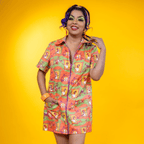 Brownstone Betties Zip - front Mini in Pumpkin & Olive Mini dress La Vie Bien Brownstone Betties Zip - front Mini in Pumpkin & Olive