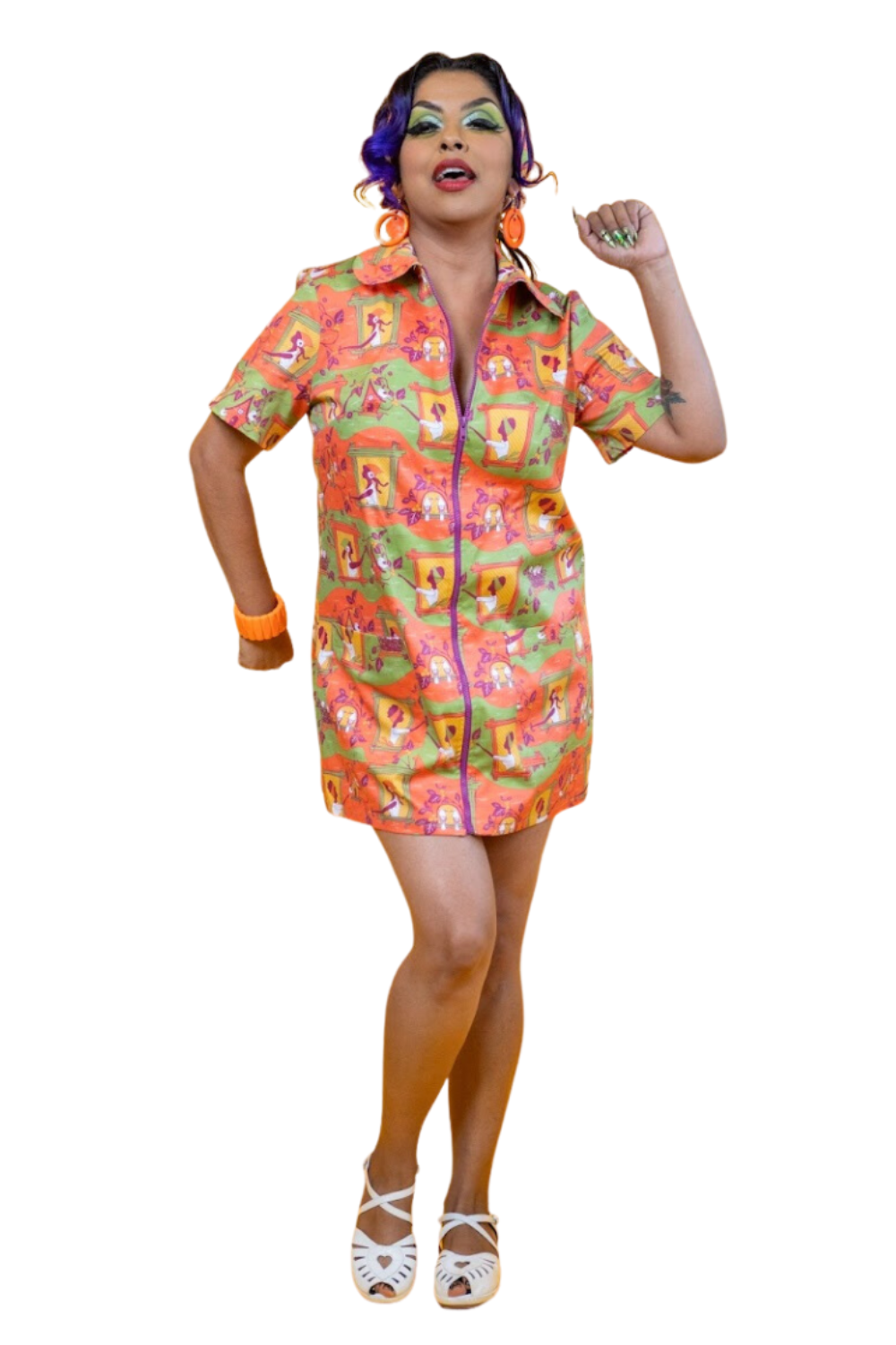 Brownstone Betties Zip - front Mini in Pumpkin & Olive Mini dress La Vie Bien Brownstone Betties Zip - front Mini in Pumpkin & Olive