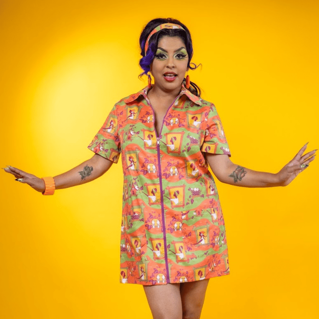 Brownstone Betties Zip - front Mini in Pumpkin & Olive Mini dress La Vie Bien Brownstone Betties Zip - front Mini in Pumpkin & Olive