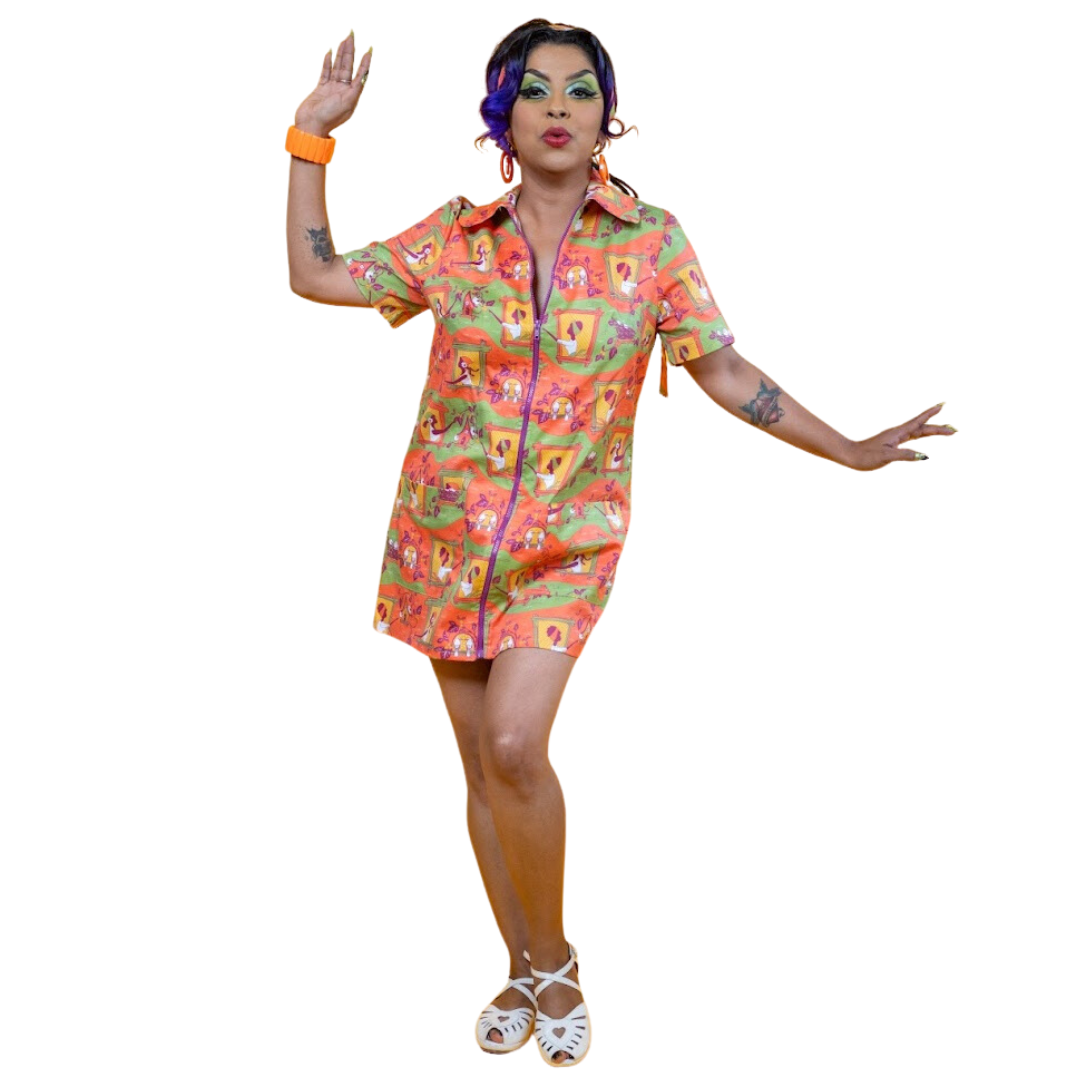Brownstone Betties Zip - front Mini in Pumpkin & Olive Mini dress La Vie Bien Brownstone Betties Zip - front Mini in Pumpkin & Olive