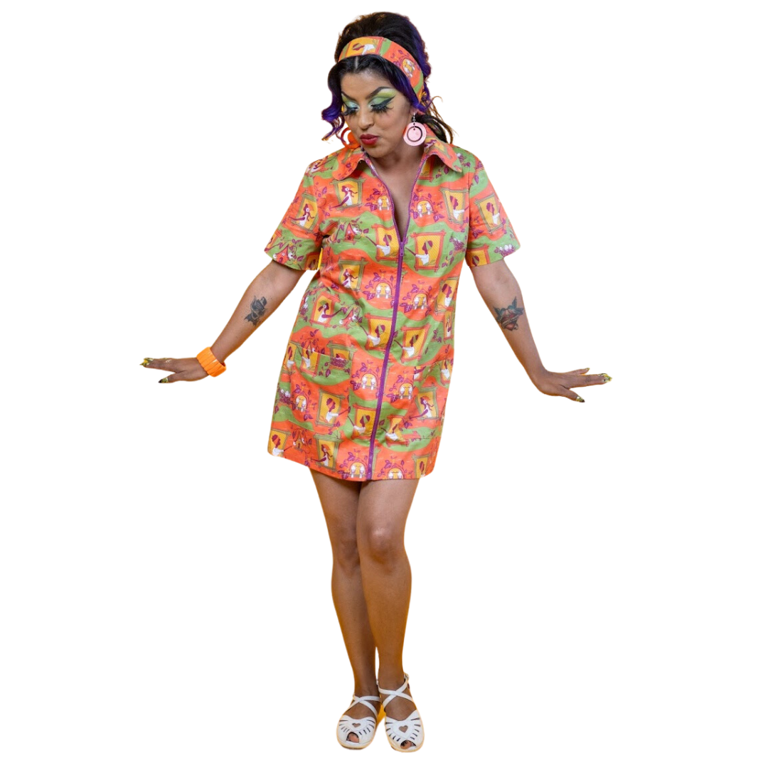 Brownstone Betties Zip - front Mini in Pumpkin & Olive Mini dress La Vie Bien Brownstone Betties Zip - front Mini in Pumpkin & Olive