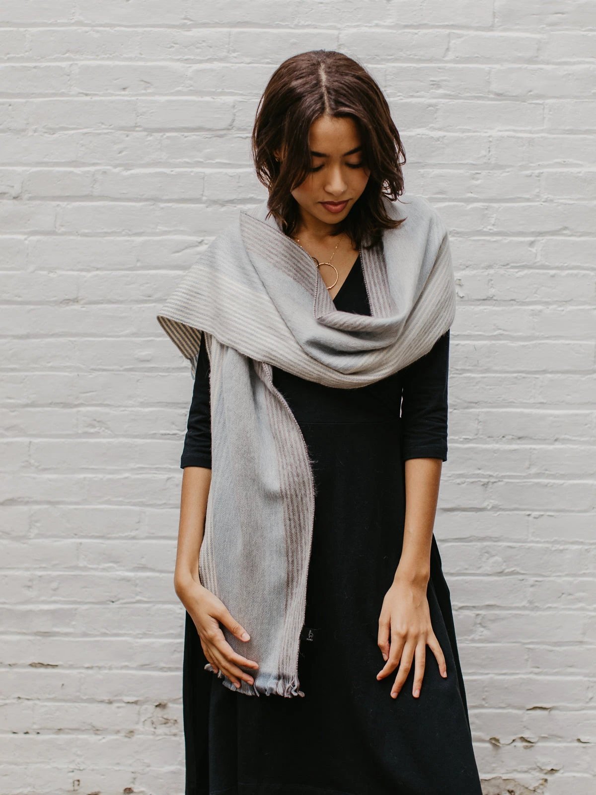 Brushed Alpaca Striped Scarf by Ash & Rose