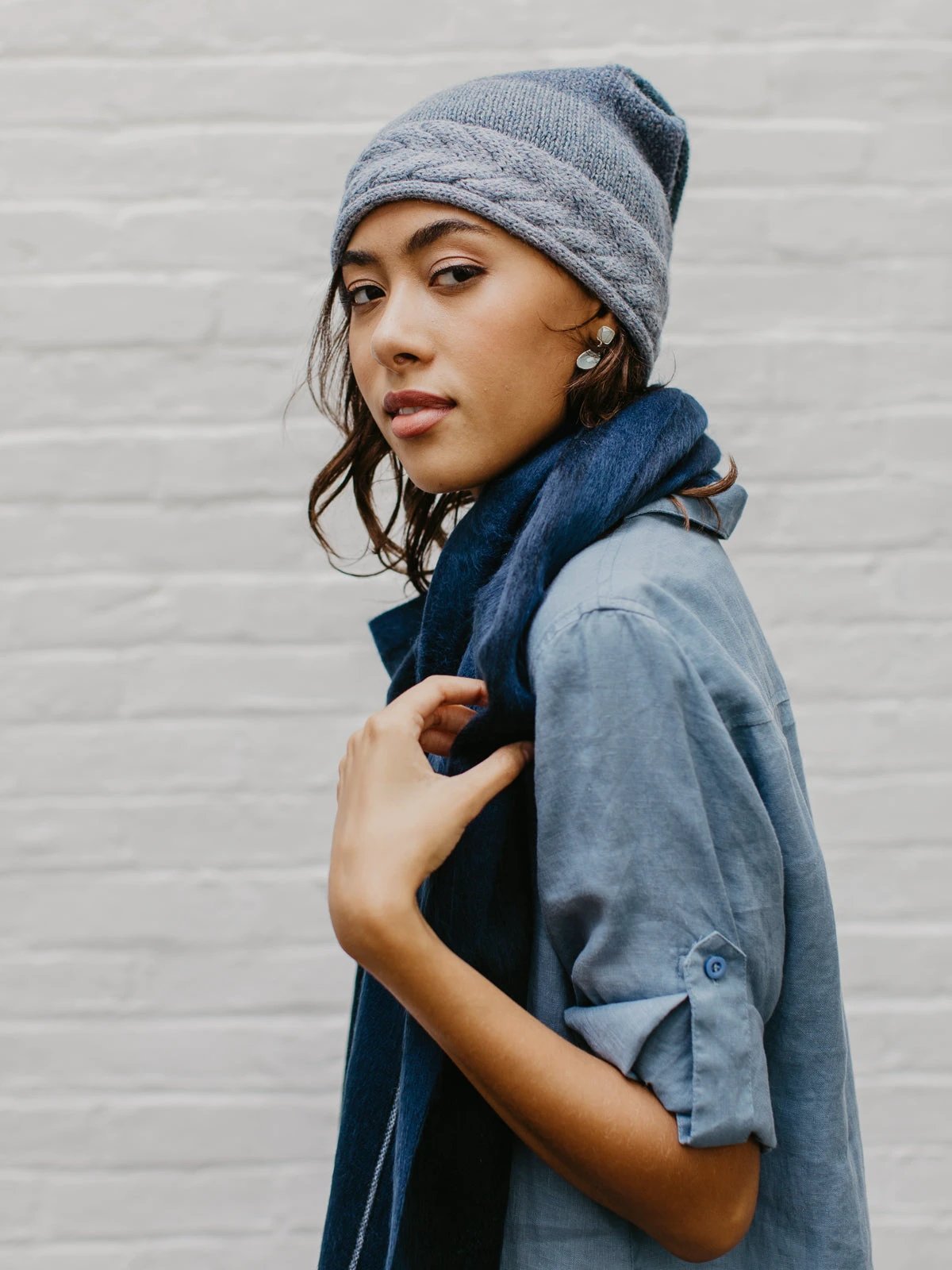 Brushed Alpaca Striped Scarf by Ash & Rose