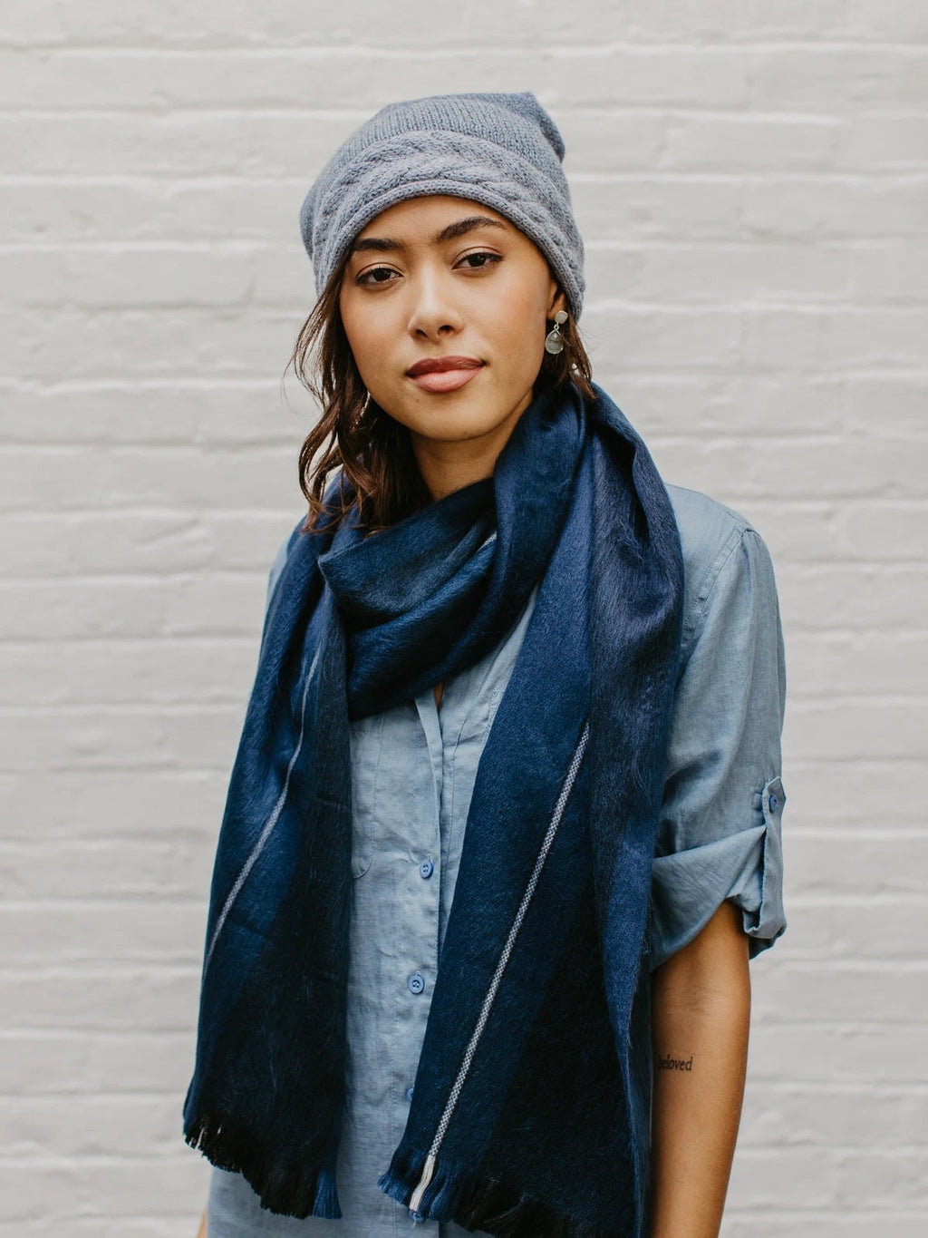 Brushed Alpaca Striped Scarf by Ash & Rose
