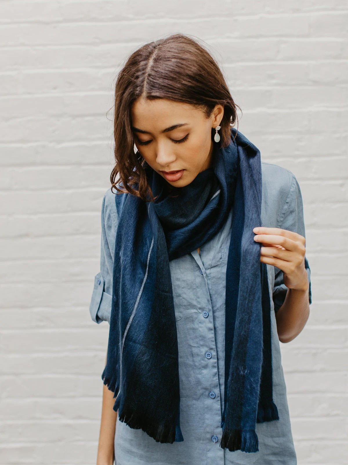 Brushed Alpaca Striped Scarf by Ash & Rose