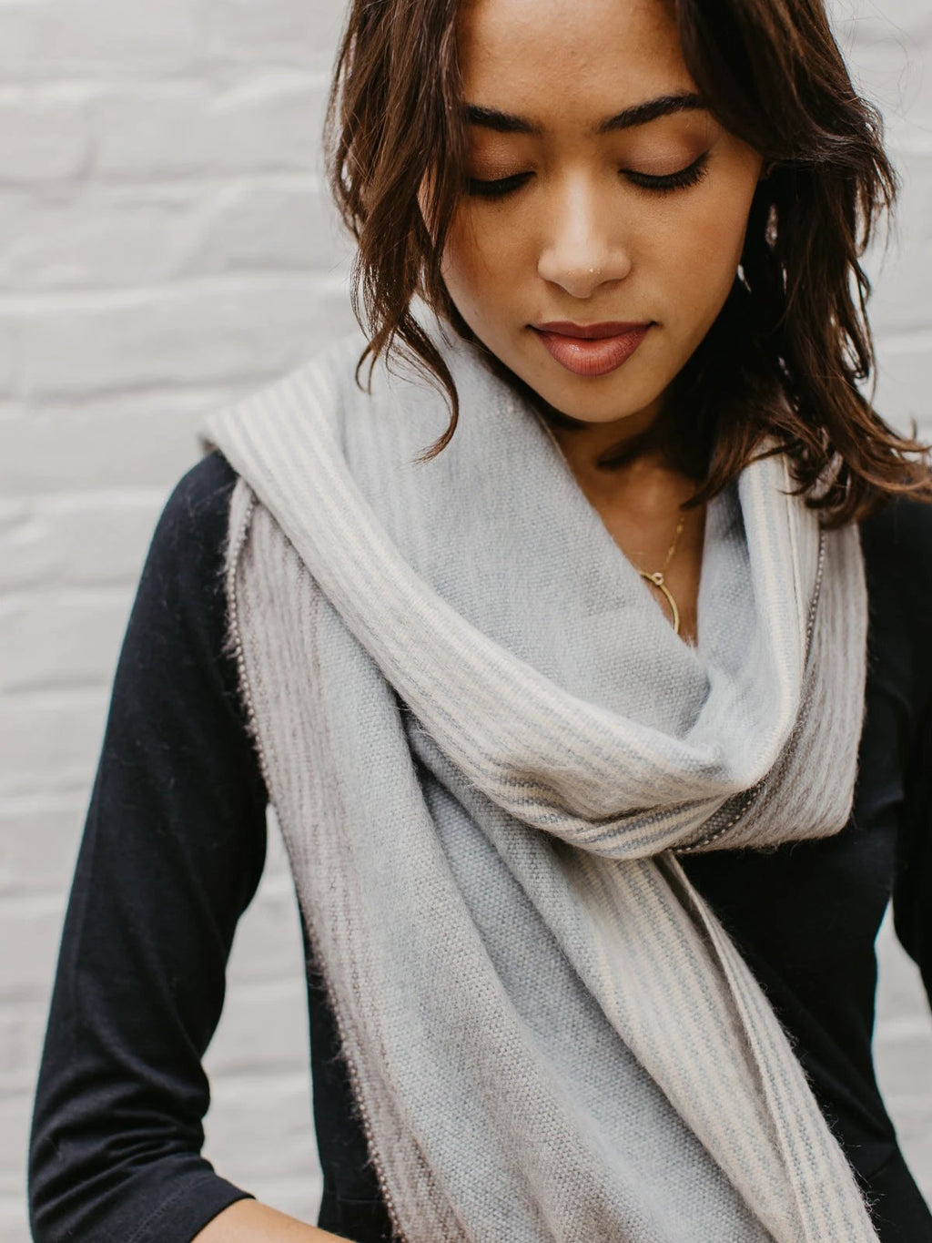 Brushed Alpaca Striped Scarf by Ash & Rose