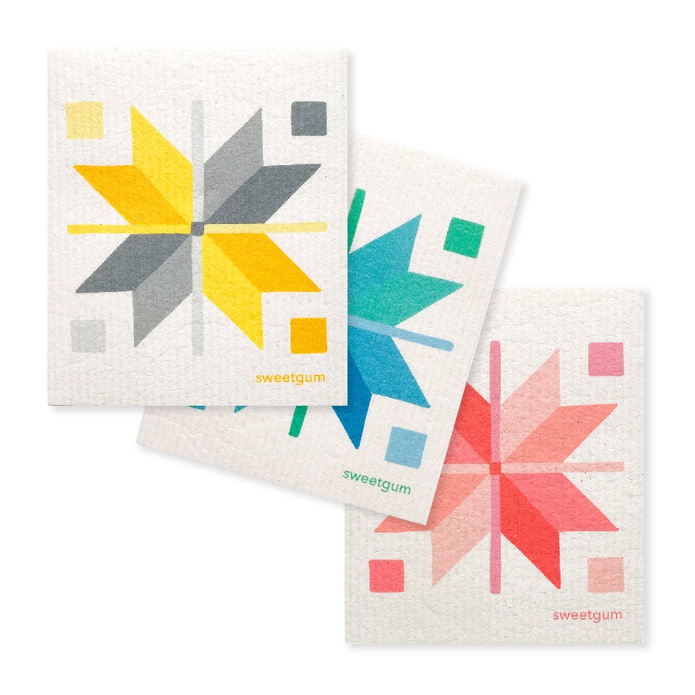 Bundle of 3 Swedish Dishcloths | Quilt Stars Yellow, Blue & Pink Swedish Dishcloths La Vie Bien Bundle of 3 Swedish Dishcloths | Quilt Stars Yellow, Blue & Pink