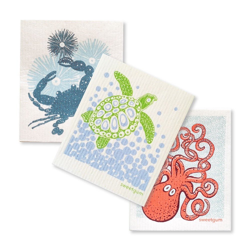 Bundle of 3 Swedish Dishcloths | Sea turtle/ Crab/ Octopus Swedish Dishcloths La Vie Bien Bundle of 3 Swedish Dishcloths | Sea turtle/ Crab/ Octopus