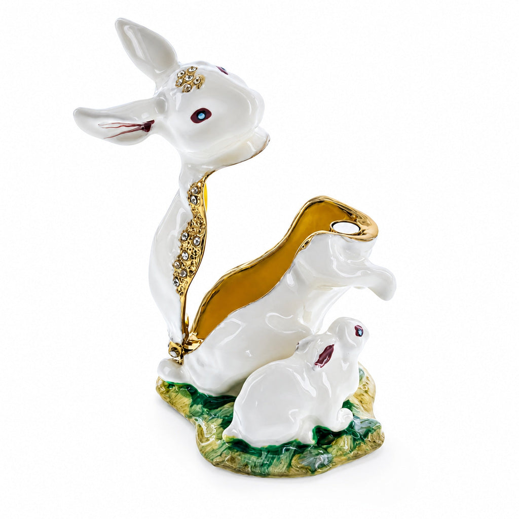 Bunny Family Jeweled Trinket Box Figurine Easter > Figurines > Bunnies La Vie Bien Bunny Family Jeweled Trinket Box Figurine