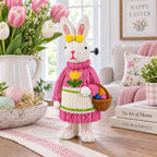 Bunny Figure with Pastel Basket and Sweater Detail 5.8 Inches Tall Easter > Figurines > Bunnies La Vie Bien Bunny Figure with Pastel Basket and Sweater Detail 5.8 Inches Tall