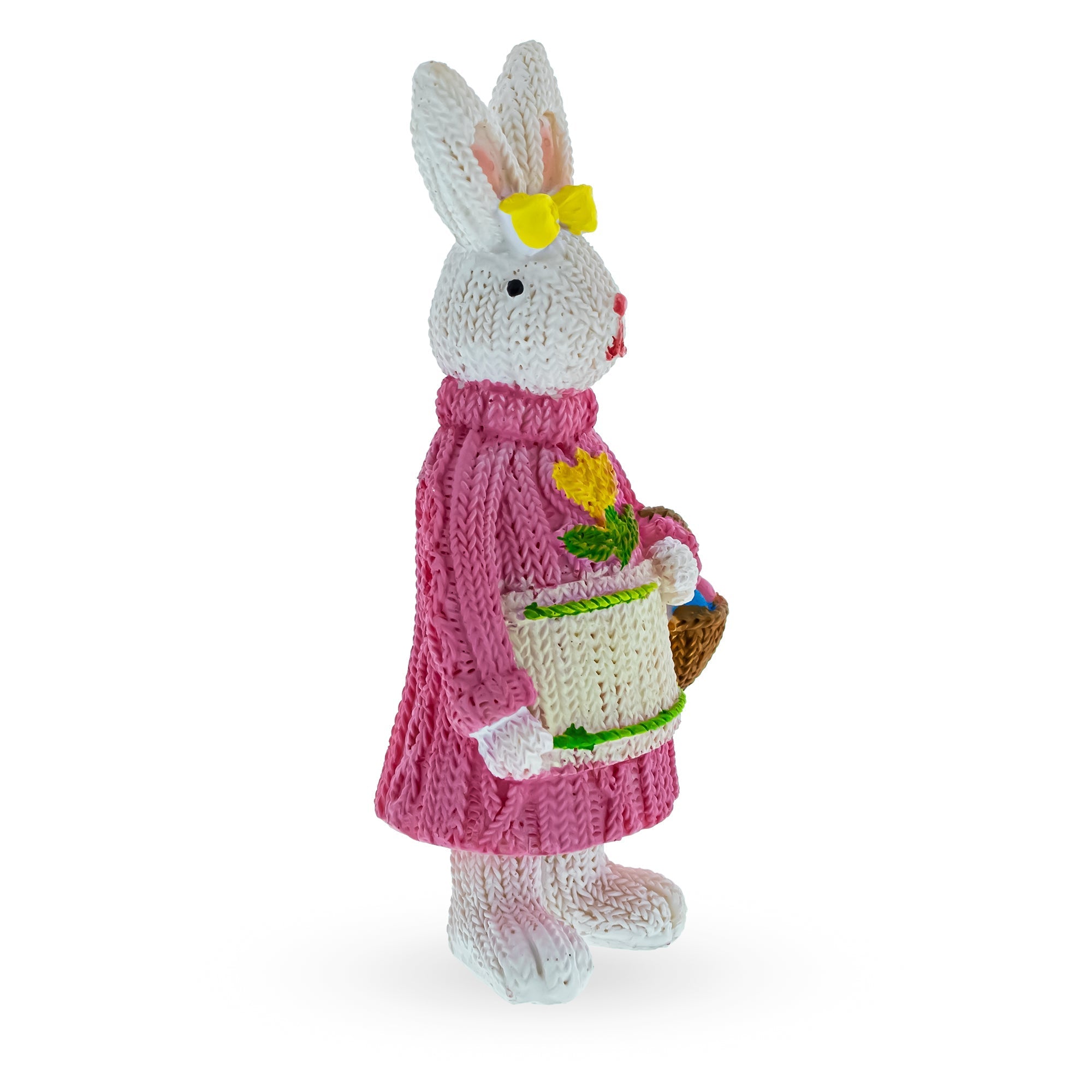 Bunny Figure with Pastel Basket and Sweater Detail 5.8 Inches Tall Easter > Figurines > Bunnies La Vie Bien Bunny Figure with Pastel Basket and Sweater Detail 5.8 Inches Tall