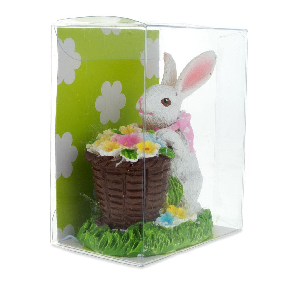Spring Bunny Figurine With Floral Basket Easter Tabletop Accent 3 Inches Tall