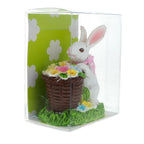 Spring Bunny Figurine With Floral Basket Easter Tabletop Accent 3 Inches Tall