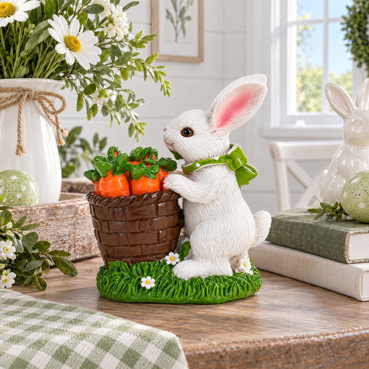 Bunny With Easter Basket Filled With Carrots Tabletop Figurine 3 Inches Tall Easter > Figurines > Bunnies La Vie Bien Bunny With Easter Basket Filled With Carrots Tabletop Figurine 3 Inches Tall