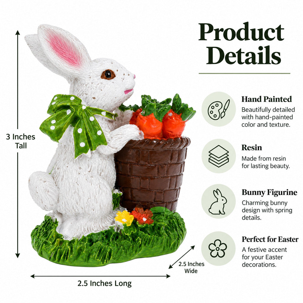 Bunny With Easter Basket Filled With Carrots Tabletop Figurine 3 Inches Tall Easter > Figurines > Bunnies La Vie Bien Bunny With Easter Basket Filled With Carrots Tabletop Figurine 3 Inches Tall