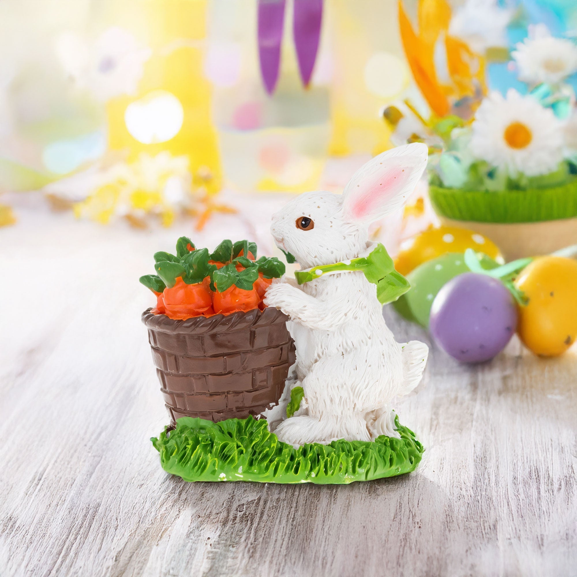 Bunny With Easter Basket Filled With Carrots Tabletop Figurine 3 Inches Tall Easter > Figurines > Bunnies La Vie Bien Bunny With Easter Basket Filled With Carrots Tabletop Figurine 3 Inches Tall
