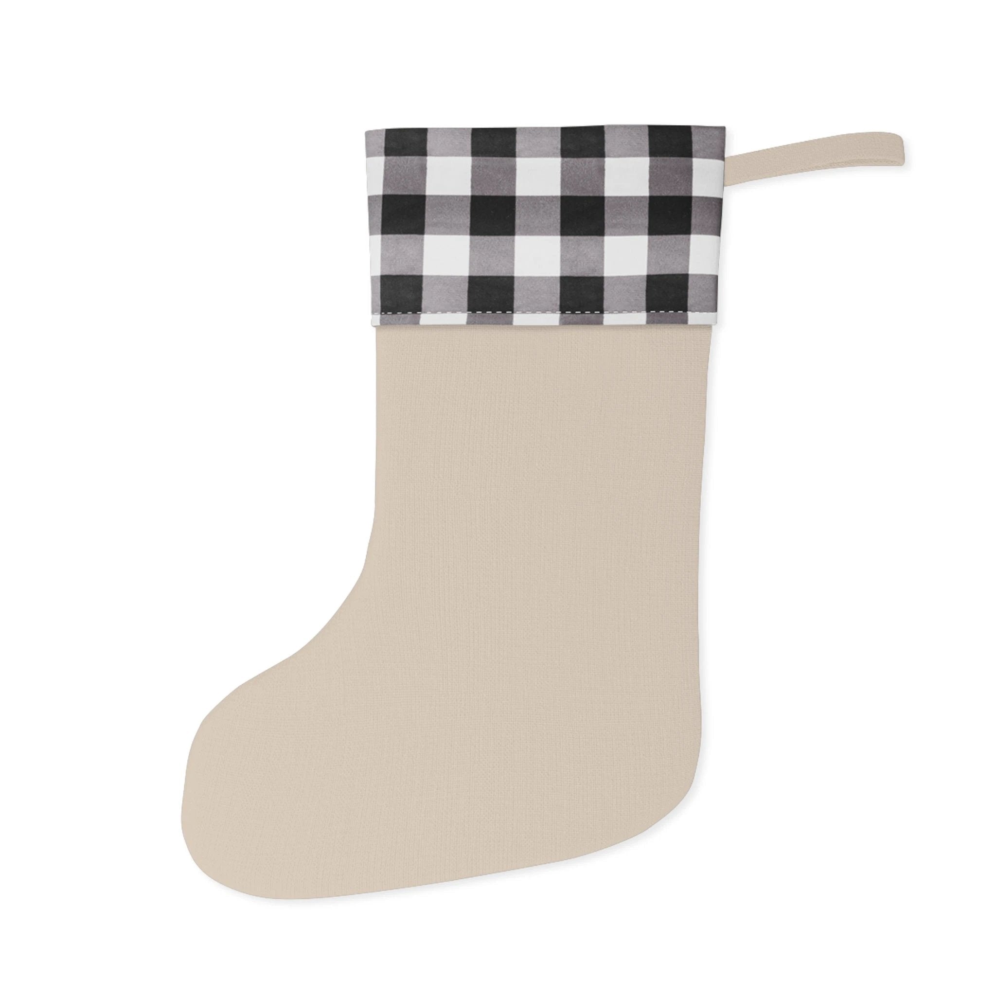 Buon Natale Italian Merry Christmas Pine Trees Christmas Stocking, Plaid Cuff, Holiday Stocking by Printify