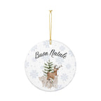 Buon Natale Woodland Animals Ceramic Ornament, Christmas Snowflake Decor by Printify