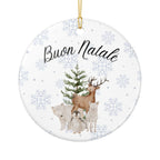 Buon Natale Woodland Animals Ceramic Ornament, Christmas Snowflake Decor by Printify
