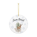 Buon Natale Woodland Animals Ceramic Ornament, Christmas Snowflake Decor by Printify