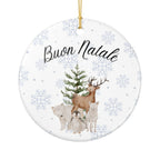 Buon Natale Woodland Animals Ceramic Ornament, Christmas Snowflake Decor by Printify
