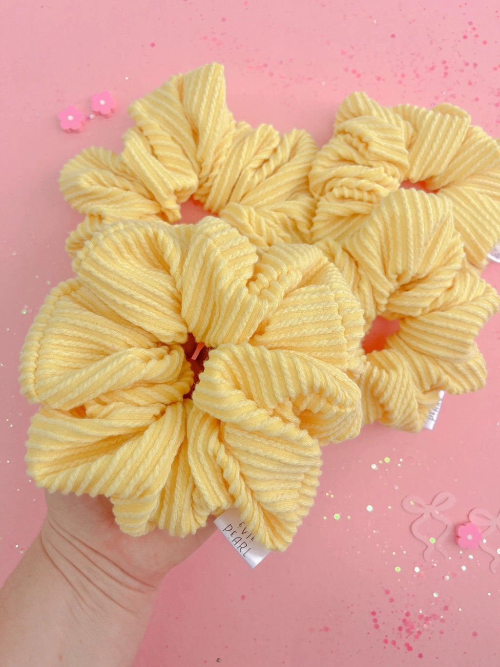 Butter Yellow Ribbed Scrunchy by Evie Pearl Handmade