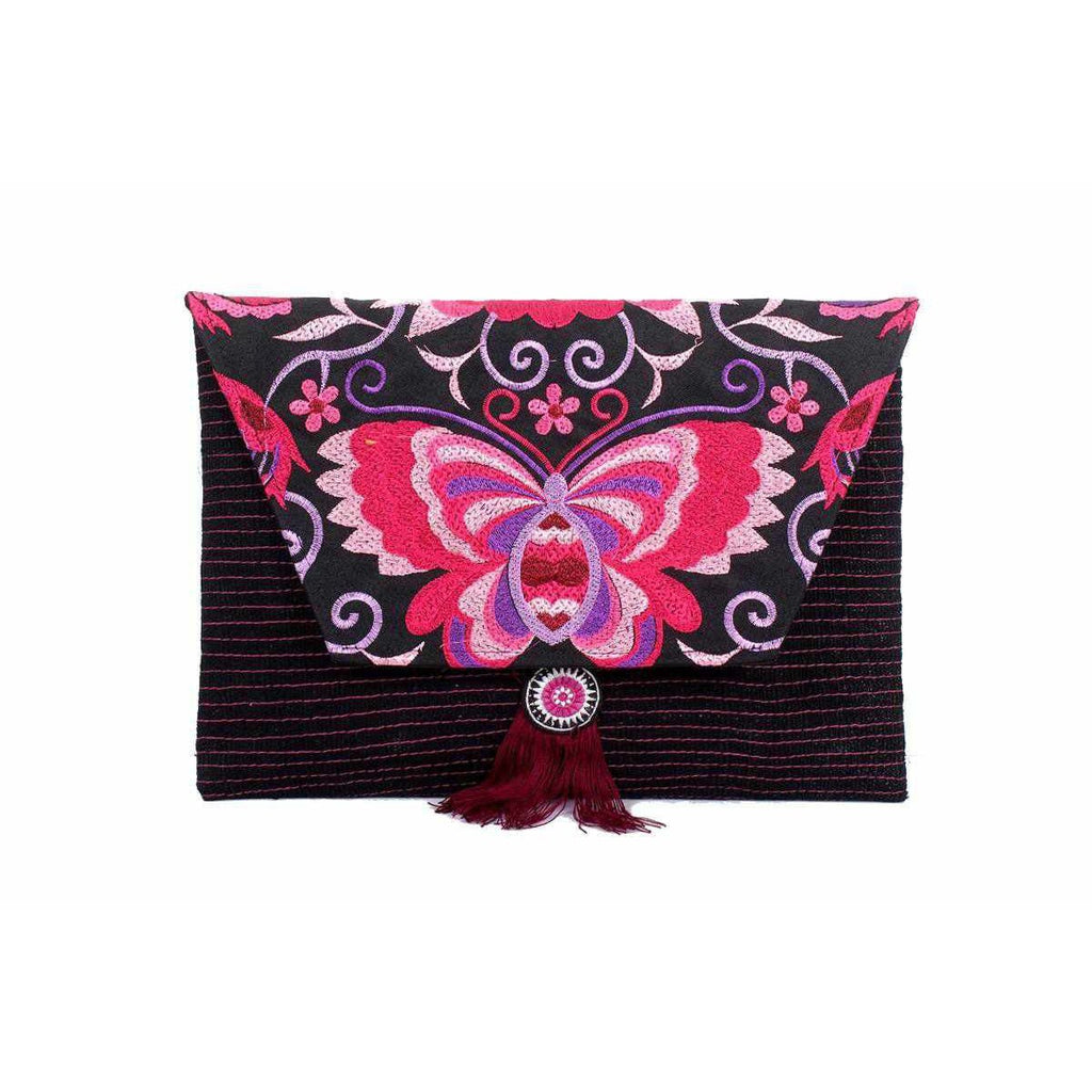 Butterfly Embroidered Tassel Clutch | iPad Bag - Thailand Bags La Vie Bien Butterfly Embroidered Tassel Clutch | iPad Bag - Thailand
