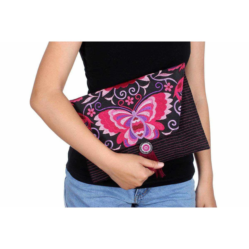 Butterfly Embroidered Tassel Clutch | iPad Bag - Thailand Bags La Vie Bien Butterfly Embroidered Tassel Clutch | iPad Bag - Thailand