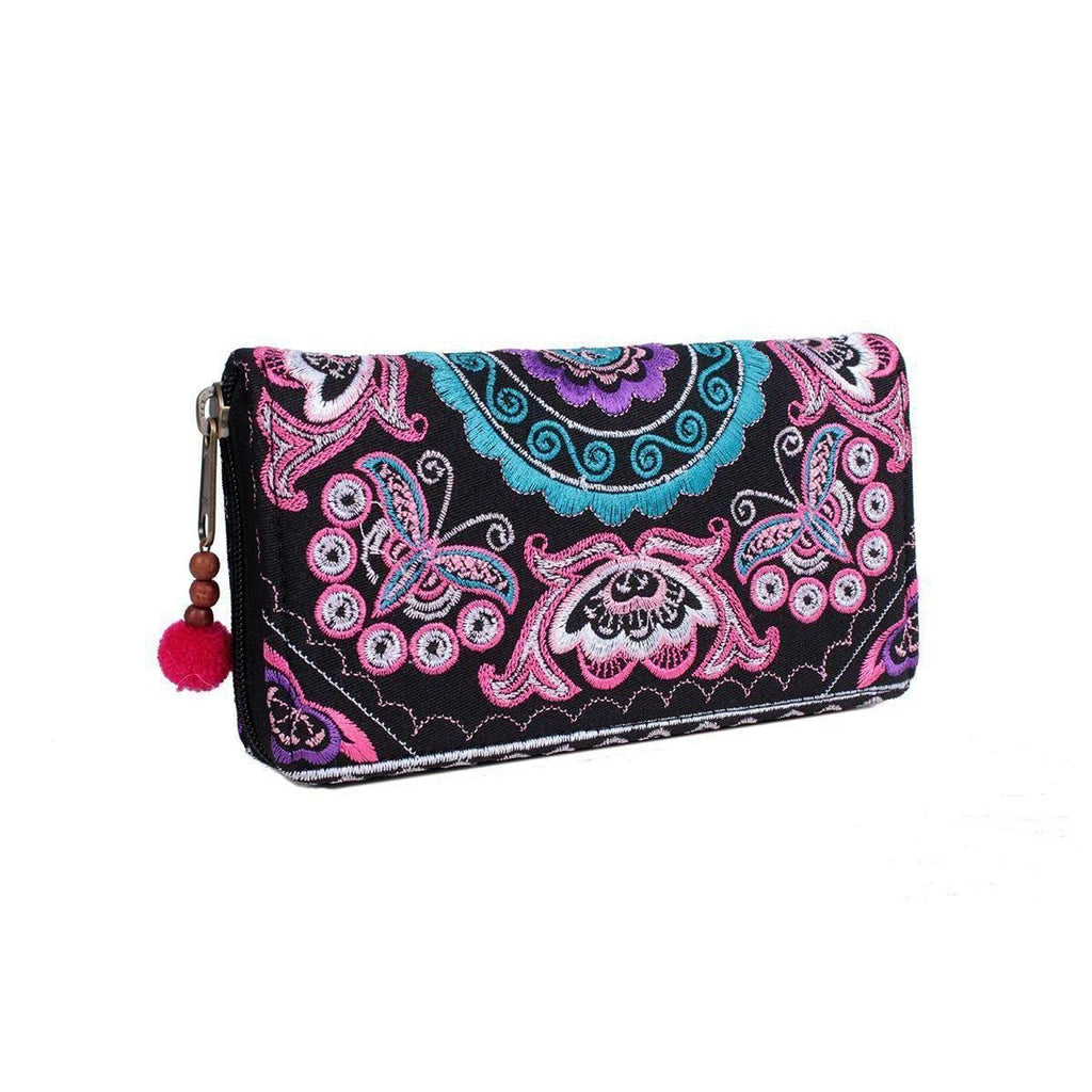 Butterfly Embroidered Wallet - Thailand Bags La Vie Bien Butterfly Embroidered Wallet - Thailand