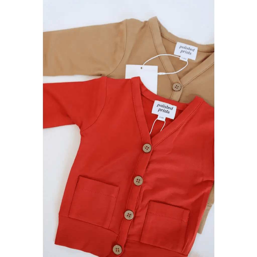 Buttery Soft Red Baby Grandpa Cardigan by Polished Prints